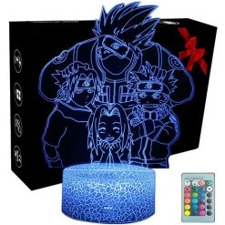 QERSTA 3D Lampe Illusion Optique Anime Naruto Hatake Kakashi Classe 7 LED Veilleuse,16 Couleurs Télécommande Lampe De Chevet Enfant Lumière De Nuit,Cadeaux Noël D'anniversaire Pour Garçon Fille