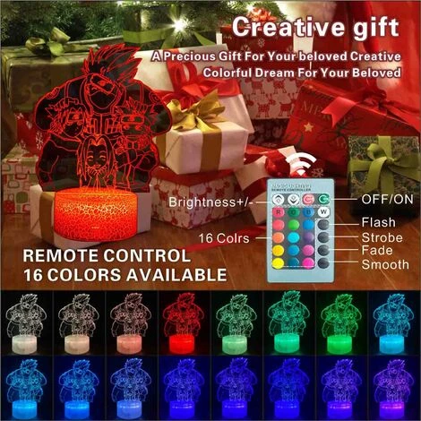 QERSTA 3D Lampe Illusion Optique Anime Naruto Hatake Kakashi Classe 7 LED Veilleuse,16 Couleurs Télécommande Lampe De Chevet Enfant Lumière De Nuit,Cadeaux Noël D'anniversaire Pour Garçon Fille 2 QERSTA 3D Lampe Illusion Optique Anime Naruto Hatake Kakashi Classe 7 LED Veilleuse,16 Couleurs Télécommande Lampe De Chevet Enfant Lumière De Nuit,Cadeaux Noël D'anniversaire Pour Garçon Fille – Image 2