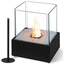 NOVA Table D'acier Portable Cheminée 4 Panneaux En Verre Avec Pierres Décoratives