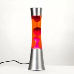 LICHTERLEBNISSE Lampe à Lave Au Design Rétro Gris Métallisé Avec Liquide Orange Et Cire Rouge H:39 Cm E14 - Rouge, Orange, Argent