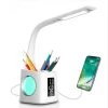ZHUOXUAN Lampe De Bureau LED Eye-Caring Lampe De Table D'étude Port De Charge USB Lumière De L'atmosphère Nocturne Avec Porte Stylo/Écran Heure/Calendrier
