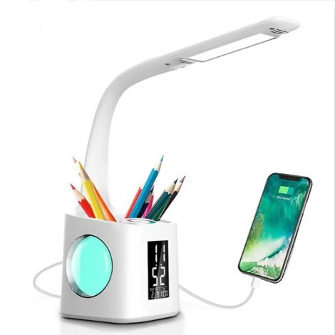 ZHUOXUAN Lampe De Bureau LED Eye-Caring Lampe De Table D'étude Port De Charge USB Lumière De L'atmosphère Nocturne Avec Porte Stylo/Écran Heure/Calendrier 1 ZHUOXUAN Lampe De Bureau LED Eye-Caring Lampe De Table D'étude Port De Charge USB Lumière De L'atmosphère Nocturne Avec Porte Stylo/Écran Heure/Calendrier