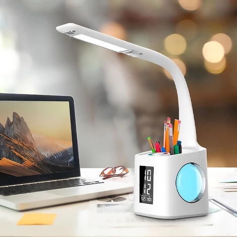 ZHUOXUAN Lampe De Bureau LED Eye-Caring Lampe De Table D'étude Port De Charge USB Lumière De L'atmosphère Nocturne Avec Porte Stylo/Écran Heure/Calendrier 3 ZHUOXUAN Lampe De Bureau LED Eye-Caring Lampe De Table D'étude Port De Charge USB Lumière De L'atmosphère Nocturne Avec Porte Stylo/Écran Heure/Calendrier – Image 3