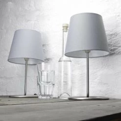 LICHT-ERLEBNISSE Set De 2 Lampes De Chevet De Couler Nickel Avec Abat-jour En Tissu Gris Au Design Moderne E14 IP20 H:33 Cm - Nickel Mat, Gris -Lampe Soldes Boutique 52734346 3