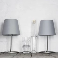 LICHT-ERLEBNISSE Set De 2 Lampes De Chevet De Couler Nickel Avec Abat-jour En Tissu Gris Au Design Moderne E14 IP20 H:33 Cm - Nickel Mat, Gris -Lampe Soldes Boutique 52734346 5