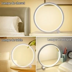 Fei Yu Lampe De Chevet Led Lampe De Table Tactile Dimmable,3 Couleurs 10 Luminosité Conception Circulaire Moderne, Matériel En Métal, Lampe De Lecture De Bureau Pour Chambre -Lampe Soldes Boutique 53036502 3