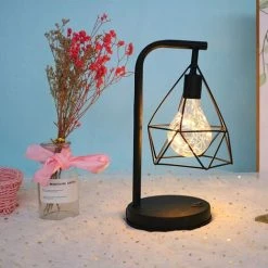 Fei Yu Lampe De Table Décorative, Rétro Atmosphère Lampe,Lampe De Bureau En Métal Forme De Diamant Ampoule Lampe De Table Lumière De Nuit Décoration Lampe Cadeau Jouet, à Piles (Blanc Chaud) -Lampe Soldes Boutique 53036523 4