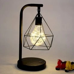 Fei Yu Lampe De Table Décorative, Rétro Atmosphère Lampe,Lampe De Bureau En Métal Forme De Diamant Ampoule Lampe De Table Lumière De Nuit Décoration Lampe Cadeau Jouet, à Piles (Blanc Chaud) -Lampe Soldes Boutique 53036523 5