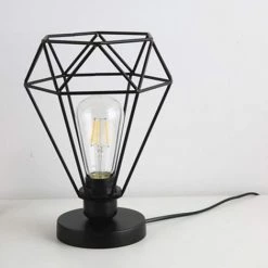 Kueatily Moderne Industrielle Cage De Diamant Lampe De Table,lampadaire Avec Vintage Design Industriel,lampe De Chevet,Cage En Métal Lampe De Table,no Ampoules,Noir,Douille:E27,pour Salon,chambre Et Bureau [Classe énergétique A++] -Lampe Soldes Boutique 53074869 4