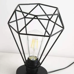 Kueatily Moderne Industrielle Cage De Diamant Lampe De Table,lampadaire Avec Vintage Design Industriel,lampe De Chevet,Cage En Métal Lampe De Table,no Ampoules,Noir,Douille:E27,pour Salon,chambre Et Bureau [Classe énergétique A++] -Lampe Soldes Boutique 53074869 5