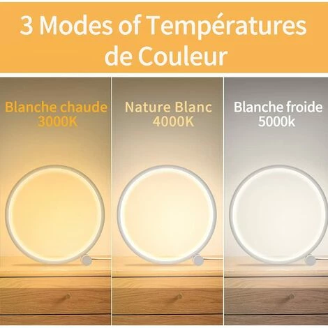 ALMI Lampe De Chevet Led Lampe De Table Tactile Dimmable,3 Couleurs 10 Luminosité Conception Circulaire Moderne, Matériel En Métal, Lampe De Lecture De Bureau Pour Chambre 3 ALMI Lampe De Chevet Led Lampe De Table Tactile Dimmable,3 Couleurs 10 Luminosité Conception Circulaire Moderne, Matériel En Métal, Lampe De Lecture De Bureau Pour Chambre – Image 3