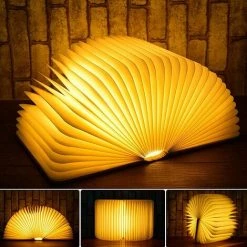 ALMI Lampe Livre Pliante USB Rechargeable Led Livre Lampe En Bois Magnétique, Lampe Décorative LED, 880 MAh,4-6heures,Light Book Pour Decoration Noël,Chambre, Maison,Noël(Mini Lampe Livre)
