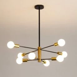 COMELY Suspension Luminaire, Lustre Salon Moderne, Noir-doré 8 Lumières E27 Base, Réglage De Rotation 360° Lustre Industriel En Métal Pour Salon Chambre Salle à Manger, (sans Ampoules)