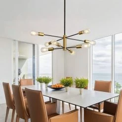 COMELY Suspension Luminaire, Lustre Salon Moderne, Noir-doré 8 Lumières E27 Base, Réglage De Rotation 360° Lustre Industriel En Métal Pour Salon Chambre Salle à Manger, (sans Ampoules) -Lampe Soldes Boutique 54065114 3