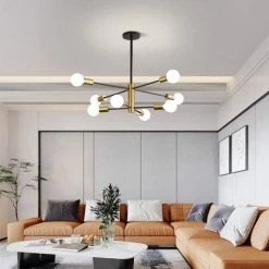 COMELY Suspension Luminaire, Lustre Salon Moderne, Noir-doré 8 Lumières E27 Base, Réglage De Rotation 360° Lustre Industriel En Métal Pour Salon Chambre Salle à Manger, (sans Ampoules) -Lampe Soldes Boutique 54065114 4