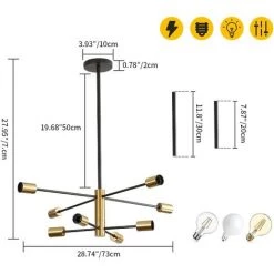 COMELY Suspension Luminaire, Lustre Salon Moderne, Noir-doré 8 Lumières E27 Base, Réglage De Rotation 360° Lustre Industriel En Métal Pour Salon Chambre Salle à Manger, (sans Ampoules) -Lampe Soldes Boutique 54065114 5