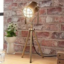 LINDBY Lampe à Poser 'Ebbi' En Métal Pour Salon & Salle à Manger - Laiton Ancien