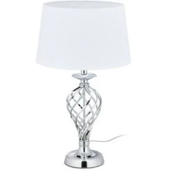 Relaxdays Lampe De Chevet Tactile, Grand Format, HxD : 61,5x36,5 Cm, E27, Luminaire Avec Abat-jour Tissu, Argenté/blanc