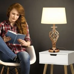 Relaxdays Lampe De Chevet Tactile, Grand Format, HxD : 61,5x36,5 Cm, E27, Luminaire Avec Abat-jour Tissu, Argenté/blanc -Lampe Soldes Boutique 54556769 3