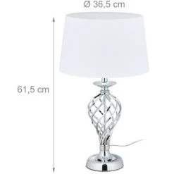 Relaxdays Lampe De Chevet Tactile, Grand Format, HxD : 61,5x36,5 Cm, E27, Luminaire Avec Abat-jour Tissu, Argenté/blanc -Lampe Soldes Boutique 54556769 5