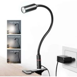 Lampe De Lecture Teckin DL01, Lampe à Pince, Lampe De Bureau à Pince, Lampe De Lecture De Nuit à 3 Luminosités, Contrôle Tactile Du Cou Flexible à 360 °, Soin Des Yeux Parfait Pour La Tête De Lit Ou L'ordinateur De Bureau