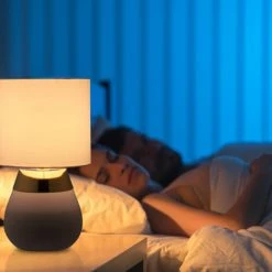 Relaxdays Lampe De Chevet Tactile Ovale, éclairage Salon Et Chambre, Abat-jour Tissu, E14, H X D : Env. 32x18cm, Argenté -Lampe Soldes Boutique 54691071 4