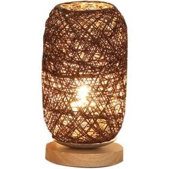 PERLE RARE Lampe De Chevet Moderne En Bambou Et Rotin Lampe De Table Base Bois Créative Moderne Décoration Personnalisée, Lampe Led Dimmable, Lampe De Chevet Salon, Brun