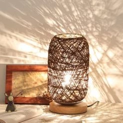 PERLE RARE Lampe De Chevet Moderne En Bambou Et Rotin Lampe De Table Base Bois Créative Moderne Décoration Personnalisée, Lampe Led Dimmable, Lampe De Chevet Salon, Brun -Lampe Soldes Boutique 54846906 3