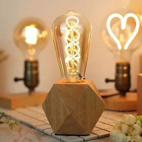 ENLENK 2 Pièces Petite Lampe De Table Lampe De Chevet Avec Base En Bois Diamant à Côté De La Lampe, E27 60W Parfait Pour Chambre à Coucher, Salon Ou Bureau (sans Ampoule) 2 ENLENK 2 Pièces Petite Lampe De Table Lampe De Chevet Avec Base En Bois Diamant à Côté De La Lampe, E27 60W Parfait Pour Chambre à Coucher, Salon Ou Bureau (sans Ampoule) – Image 2