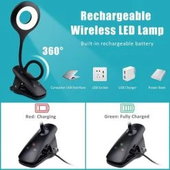 PERLE RARE 3W Lampe De Bureau LED Sans Fil Rechargeable, 28 LEDs, Lampe De Lit Tactile Avec Clip, 3 Couleur Et 3 Intensité, Petite Lampe De Lecture Pour Lire Au Lit Enfant, Portable Lampe Pince Noire [Classe énergétique A+] -Lampe Soldes Boutique 55607693 3