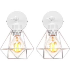 STOEX Lot De 2 Applique Murale Interieur Industrielle Réglable Cage Forme Diamant Vintage E27 Pour Salons Chambres Couloir Escaliers Blanc