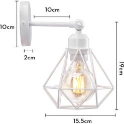 STOEX Lot De 2 Applique Murale Interieur Industrielle Réglable Cage Forme Diamant Vintage E27 Pour Salons Chambres Couloir Escaliers Blanc -Lampe Soldes Boutique 55909653 5