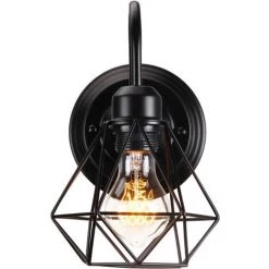 STOEX Applique Murale Intérieur Vintage Industrielle Lampe Murale E27 Luminaire Abat-jour En Métal Avec Support En Bois Pour Salon Couloir Bar (Noir)