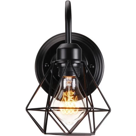 STOEX Applique Murale Intérieur Vintage Industrielle Lampe Murale E27 Luminaire Abat-jour En Métal Avec Support En Bois Pour Salon Couloir Bar (Noir) 1 STOEX Applique Murale Intérieur Vintage Industrielle Lampe Murale E27 Luminaire Abat-jour En Métal Avec Support En Bois Pour Salon Couloir Bar (Noir)