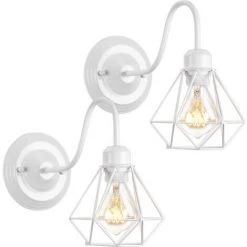 STOEX Lot De 2 Applique Murale Intérieur Vintage Industrielle Lampe Murale E27 Luminaire Abat-jour En Métal Avec Support En Bois Pour Salon Couloir Bar (Blanc)