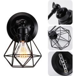 STOEX Applique Murale Intérieur Industrielle Réglable, Vintage Abat-jour Cage Dimmable E27 Luminaire Murale En Métal Pour Salon, Salle à Manger, Couloir, Noir (sans Ampoule)