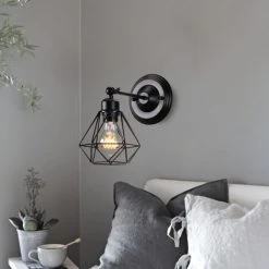 STOEX Applique Murale Intérieur Industrielle Réglable, Vintage Abat-jour Cage Dimmable E27 Luminaire Murale En Métal Pour Salon, Salle à Manger, Couloir, Noir (sans Ampoule) -Lampe Soldes Boutique 55909859 3
