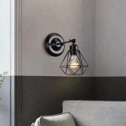 STOEX Applique Murale Intérieur Industrielle Réglable, Vintage Abat-jour Cage Dimmable E27 Luminaire Murale En Métal Pour Salon, Salle à Manger, Couloir, Noir (sans Ampoule) -Lampe Soldes Boutique 55909859 4
