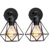 STOEX Lot De 2 Applique Murale Interieur Industrielle Réglable Cage Forme Diamant Vintage E27 Pour Salons Chambres Couloir Escaliers Noir