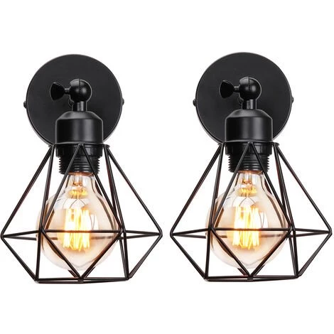 STOEX Lot De 2 Applique Murale Interieur Industrielle Réglable Cage Forme Diamant Vintage E27 Pour Salons Chambres Couloir Escaliers Noir 1 STOEX Lot De 2 Applique Murale Interieur Industrielle Réglable Cage Forme Diamant Vintage E27 Pour Salons Chambres Couloir Escaliers Noir