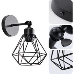 STOEX Lot De 2 Applique Murale Interieur Industrielle Réglable Cage Forme Diamant Vintage E27 Pour Salons Chambres Couloir Escaliers Noir 7 STOEX Lot De 2 Applique Murale Interieur Industrielle Réglable Cage Forme Diamant Vintage E27 Pour Salons Chambres Couloir Escaliers Noir -Lampe Soldes Boutique 55909869 3