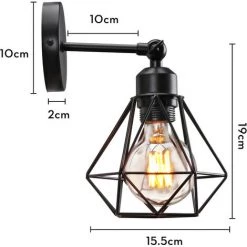 STOEX Lot De 2 Applique Murale Interieur Industrielle Réglable Cage Forme Diamant Vintage E27 Pour Salons Chambres Couloir Escaliers Noir 9 STOEX Lot De 2 Applique Murale Interieur Industrielle Réglable Cage Forme Diamant Vintage E27 Pour Salons Chambres Couloir Escaliers Noir -Lampe Soldes Boutique 55909869 5