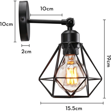 STOEX Lot De 2 Applique Murale Interieur Industrielle Réglable Cage Forme Diamant Vintage E27 Pour Salons Chambres Couloir Escaliers Noir 5 STOEX Lot De 2 Applique Murale Interieur Industrielle Réglable Cage Forme Diamant Vintage E27 Pour Salons Chambres Couloir Escaliers Noir – Image 5