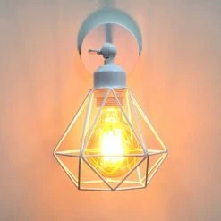 Applique Murale Diamant Intérieur Industriel Réglable En Métal , Stoex Vintage Éclairage Mural Cage E27, Luminaire Murale Max 60W Pour Chambre Cuisine Salle à Manger, Blanc