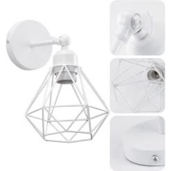 STOEX Applique Murale Interieur Industrielle Réglable Cage Forme Diamant Vintage E27 Pour Salons Chambres Couloir Escaliers - Blanc -Lampe Soldes Boutique 55909974 3