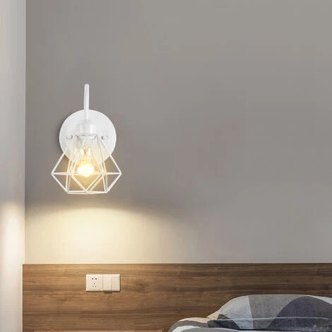 STOEX Applique Murale Intérieur Vintage Industrielle Lampe Murale E27 Luminaire Abat-jour En Métal Avec Support En Bois Pour Salon Couloir Bar (Blanc) 2 STOEX Applique Murale Intérieur Vintage Industrielle Lampe Murale E27 Luminaire Abat-jour En Métal Avec Support En Bois Pour Salon Couloir Bar (Blanc) – Image 2