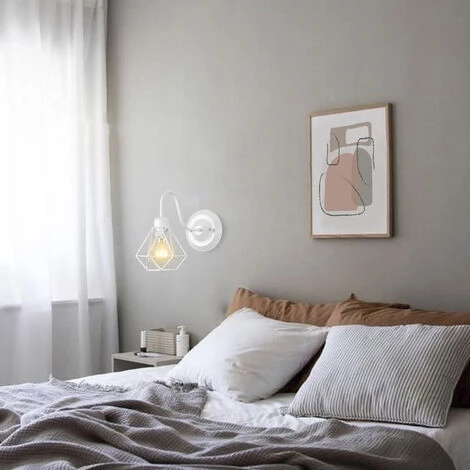 STOEX Applique Murale Intérieur Vintage Industrielle Lampe Murale E27 Luminaire Abat-jour En Métal Avec Support En Bois Pour Salon Couloir Bar (Blanc) 4 STOEX Applique Murale Intérieur Vintage Industrielle Lampe Murale E27 Luminaire Abat-jour En Métal Avec Support En Bois Pour Salon Couloir Bar (Blanc) – Image 4