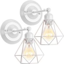 STOEX 2PCS Applique Murale Intérieur Industrielle Réglable, Vintage Abat-jour Cage Dimmable E27 Luminaire Murale En Métal Pour Salon, Salle à Manger, Couloir, Blanc (sans Ampoule)