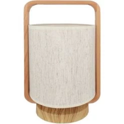 Lampe De Chevet Bois Avec Abat Jour En Lin H.33 Cm - Beige - SILUMEN