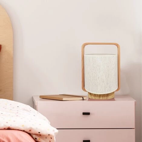 Lampe De Chevet Bois Avec Abat Jour En Lin H.33 Cm - Beige - SILUMEN 2 Lampe De Chevet Bois Avec Abat Jour En Lin H.33 Cm - Beige - SILUMEN – Image 2